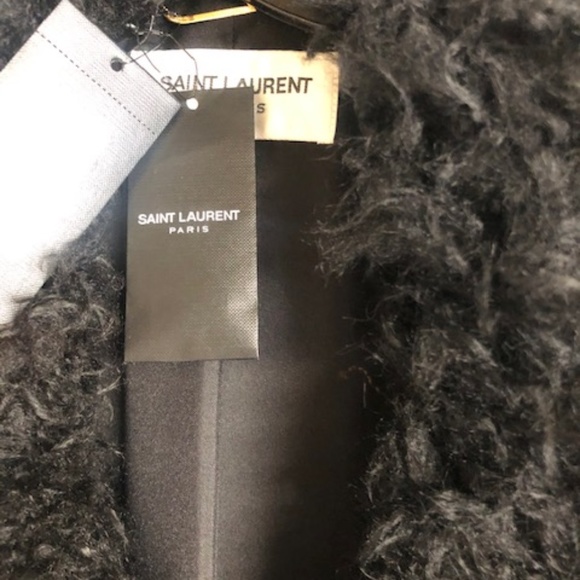 Saint Laurent Black Oversized Faux Shearling Coat - Picture 2 of 4